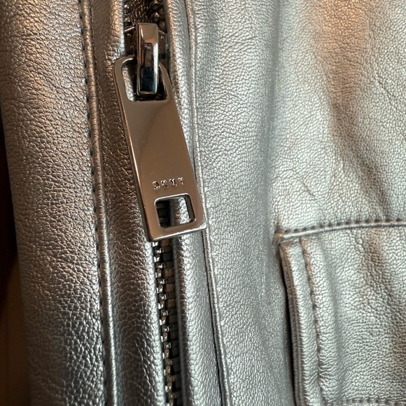 NWT Faux Leather Silver Moto Jacket by DKNY - Picture 8 of 10